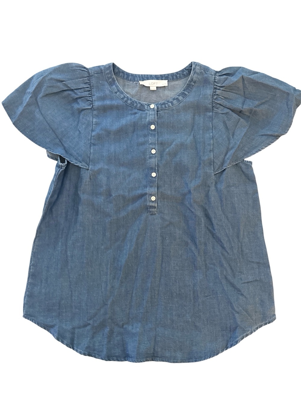 💙 LOFT Petite Chambray Denim Flutter Sleeve Top – MP